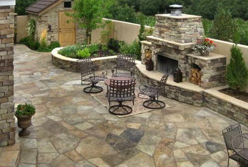 Flagstone Patio with Fireplace Ideas