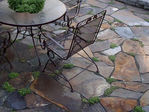 Paving a patio with dry-laid fieldstones allows plants to grow in the ...