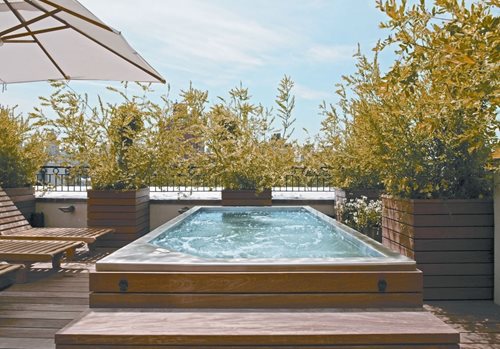 stainless steel spa on a rooftop