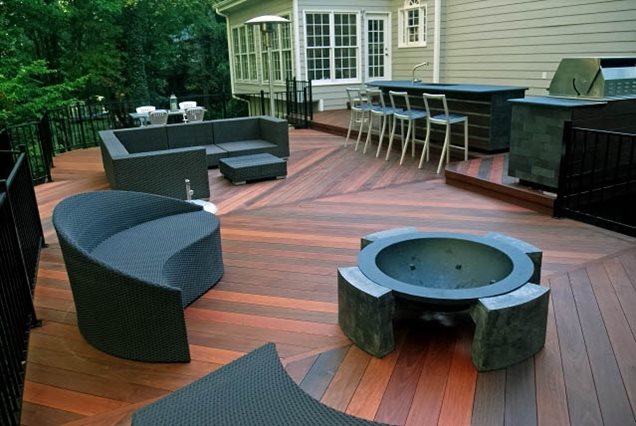 Wood Deck with Fire Pit Designs