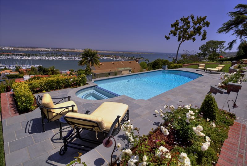 正式的,游泳池,水疗、视图港口,黄色加州花园旅游景观网络Calimesa CA