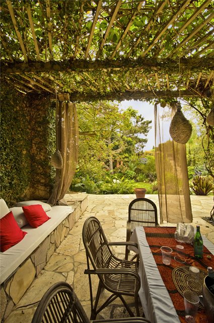 露台，覆盖，舒适，地中海加利福尼亚花园旅游景观网络卡利梅萨，加州