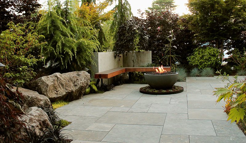 Boulder Seating, Limestone Patio, Firebowl, Cedar Bench
Fire Pit
Green Elevations
North Vancouver, British Columbia
