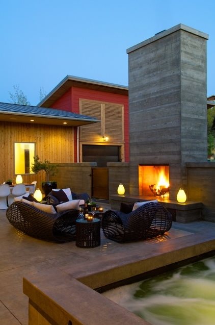 Outdoor Concrete Fireplace, Board Formed Concrete Fireplace
Modern Landscaping
Rozewski & Co Designers
Bend, OR