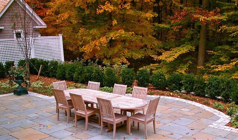Square Stone Patio, Teak Dining Table
Northeast Landscaping
Liquidscapes
Pittstown, NJ