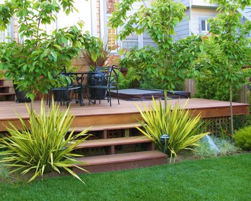 平台甲板北加州景观LiquidAmber花园设计旧金山，加州