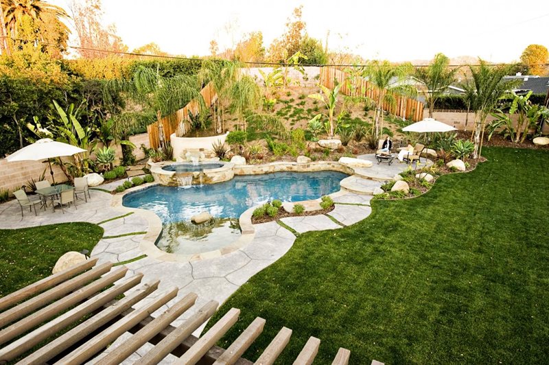 热带后院游泳池设计最近添加Lifescape设计西米谷市,CA