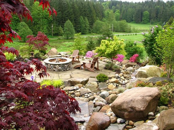 Stone Fire Pit, Flagstone Paving, Adirondack Chairs
Seattle Landscaping
Stock & Hill Landscapes, Inc
Lake Stevens, WA