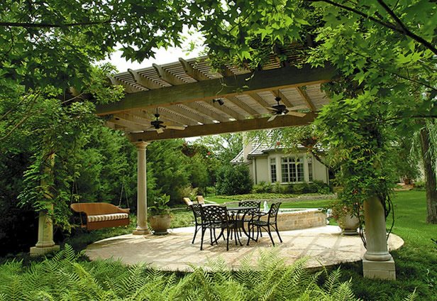 圆形，混凝土庭院，佩格拉达德克萨斯园林绿化骨髓美化达拉斯，德克萨斯州