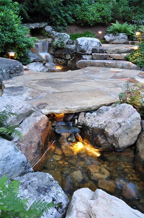 garden lighting ideas with waterfall
