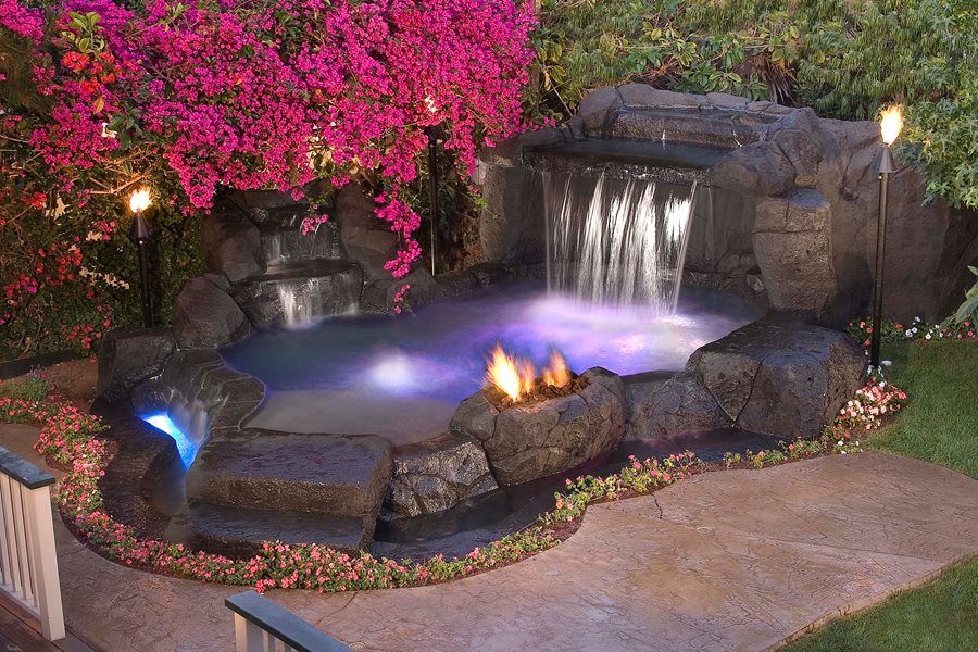 Custom Inground Spas Landscaping Network, Inground Pools With Waterfalls And Hot Tubs