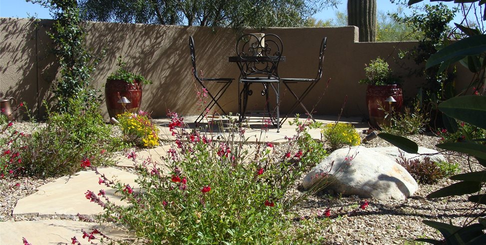 Colorful Desert Courtyard Landscaping, Outdoor Desert Landscaping Ideas
