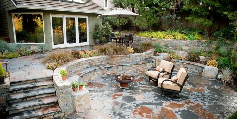 Rustic, Patio, Stone, Outdoor Living, Walls, Steps, Fire Pit
Patio
Gregg and Ellis Landscape Designs
Portland, OR